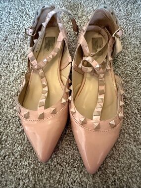 Valentino Blush Pink Studded T-Strap Pointed Flats